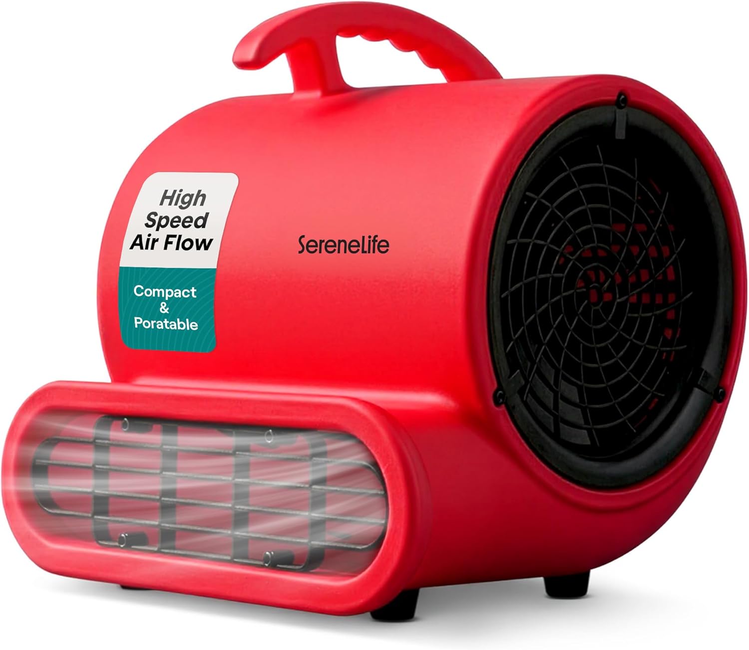 SereneLife Air Mover Blower Fan 1000 CFM – Powerful High Performance 3-Speed Fan for Floor & Carpet Drying, Portable Floor Fan w/Adjustable Tilt, Plug Multiple Units for Home Garage & Restoration Use