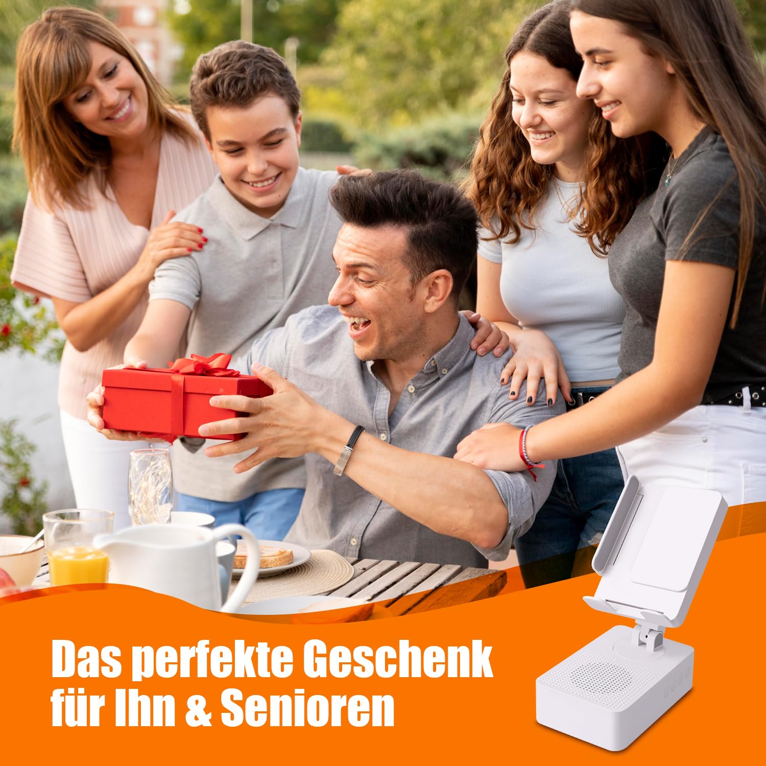 EDUPLINK Altoparlante Bluetooth con supporto per cellulare, induttivo e regolabile a 270°, per smartphone Samsung, altoparlante per cucina, ufficio, anziani, regalo per uomini, nero (bianco)