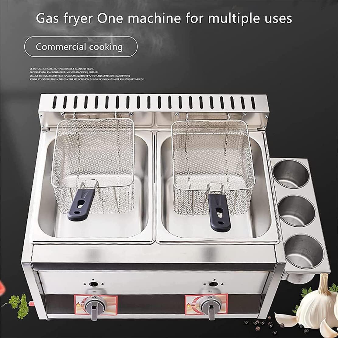 Gas/LPG Commercial Countertop Fryer with Seasoning Tank & Frying Basket - Perfect for French Fries, Chicken Wings, Donuts