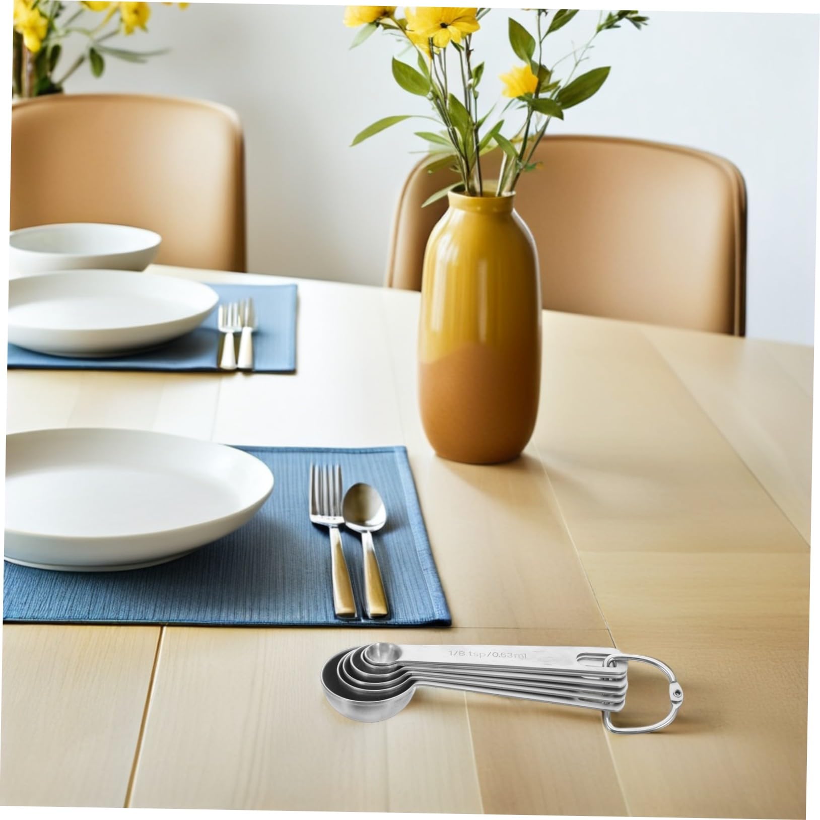 2 Juegos Set De Herramientas De Medición De Cocina Taza Medidora De Cocina Vaso Medidor De Polvo Cucharadas De Polvo Cucharas Medidoras Cuchara Plata Acero Inoxidable