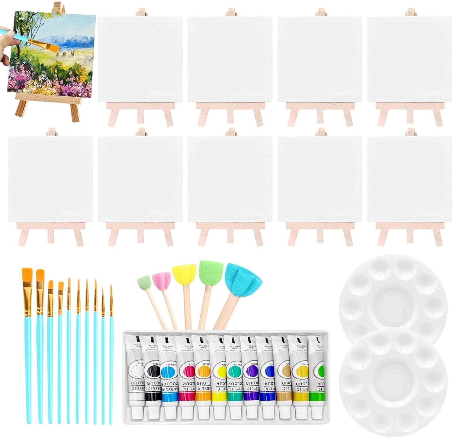 Canvas Painting Kit, Mini Acrylic Paint Canvas Kit, 600g Portable Washable Art Supplies with Learning Crafts, DIY Painting Set, Creative Craft Accessories for Home Classroom Party