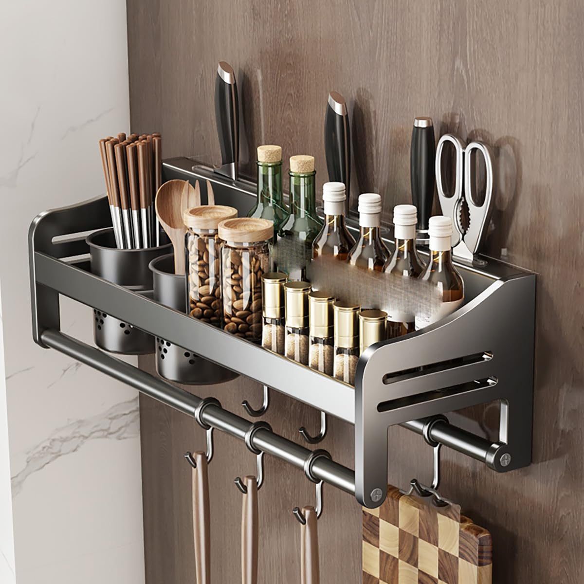 MYUYEE Kitchen Over Stove Spice Organizer Shelf, Wall Mount Kitchen Stainless Steel Hanging Spice Rack Shelf, For Kitchen Storage & Organization,50Cm(40Cm)