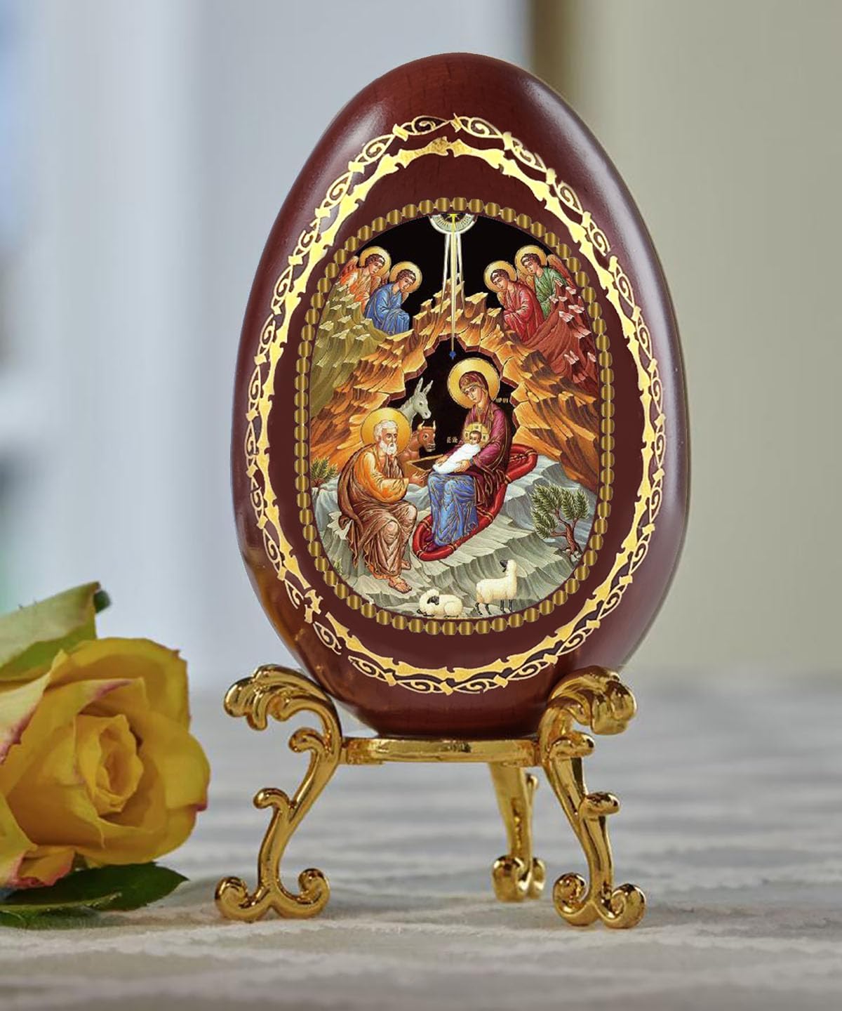 Needzo Nativity of Christ Byzantine Icon Egg Stand Holder, 5 1/2 Inch, Christmas Decoration Gift