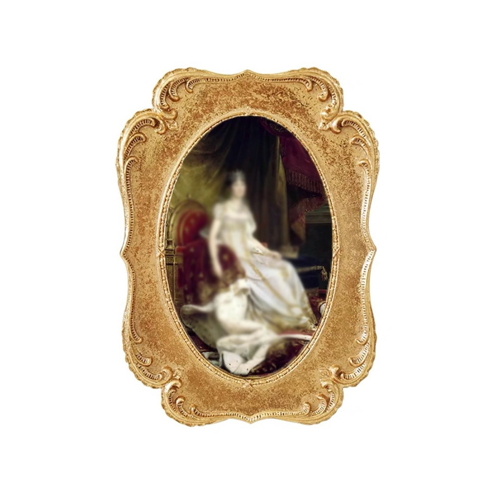 KLerDH Picture Frames, Retro Gold Circular Decorative Picture Frame Table Hanging Wall(M)