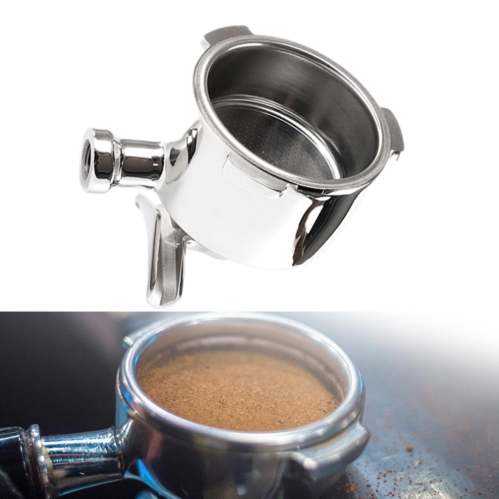 perfk Siebträgerkopf, 3 Ohren, leicht zu reinigen, Ersatz, Kaffeemaschinenteil, 51 mm Edelstahl für EC885 EC680 EC685 EC785, mit Filterkorb