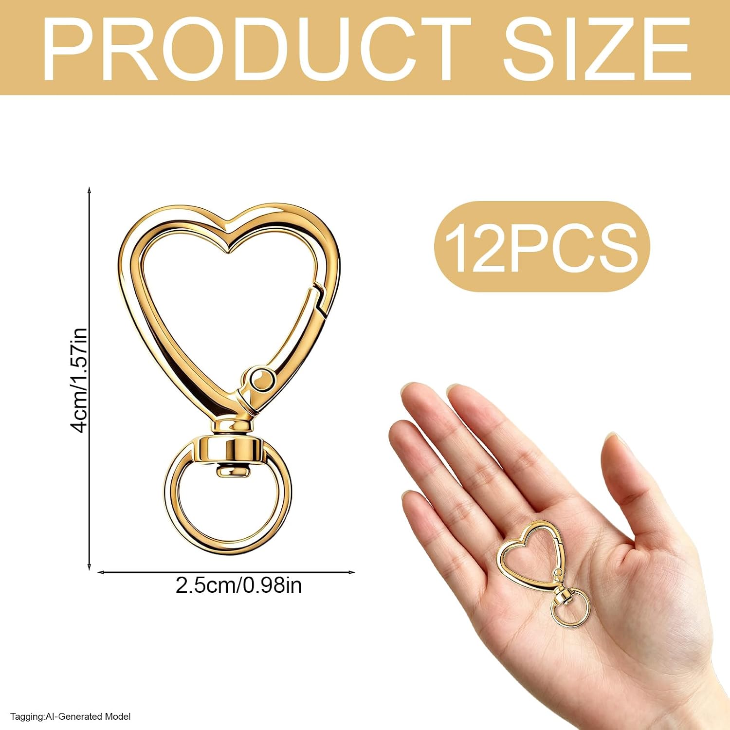 12 Pcs Mini Heart Keychain Clip, Cute Heart Carabiner & Spring Hook image 2
