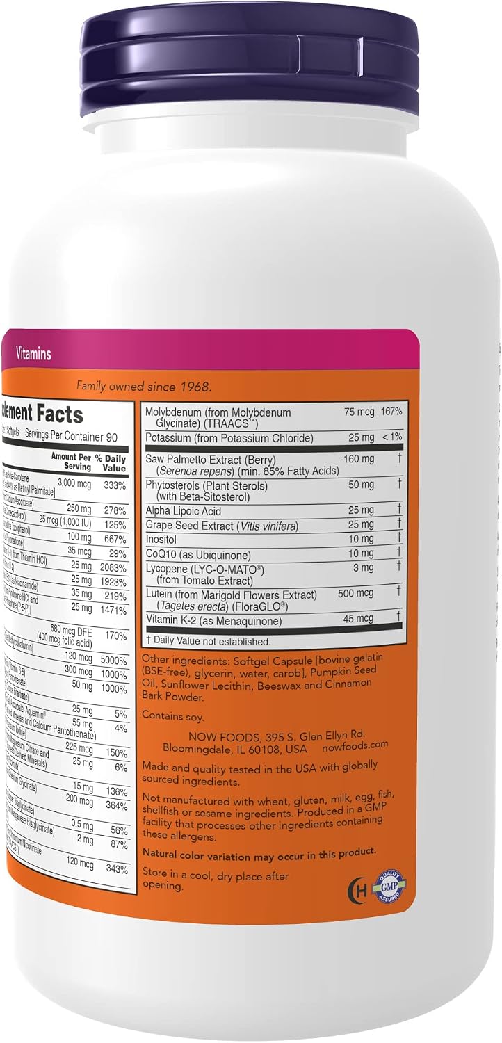 NOW Supplements, ADAM™ Men's Multivitamin with Saw Palmetto, Plant Sterols, Lycopene & CoQ10