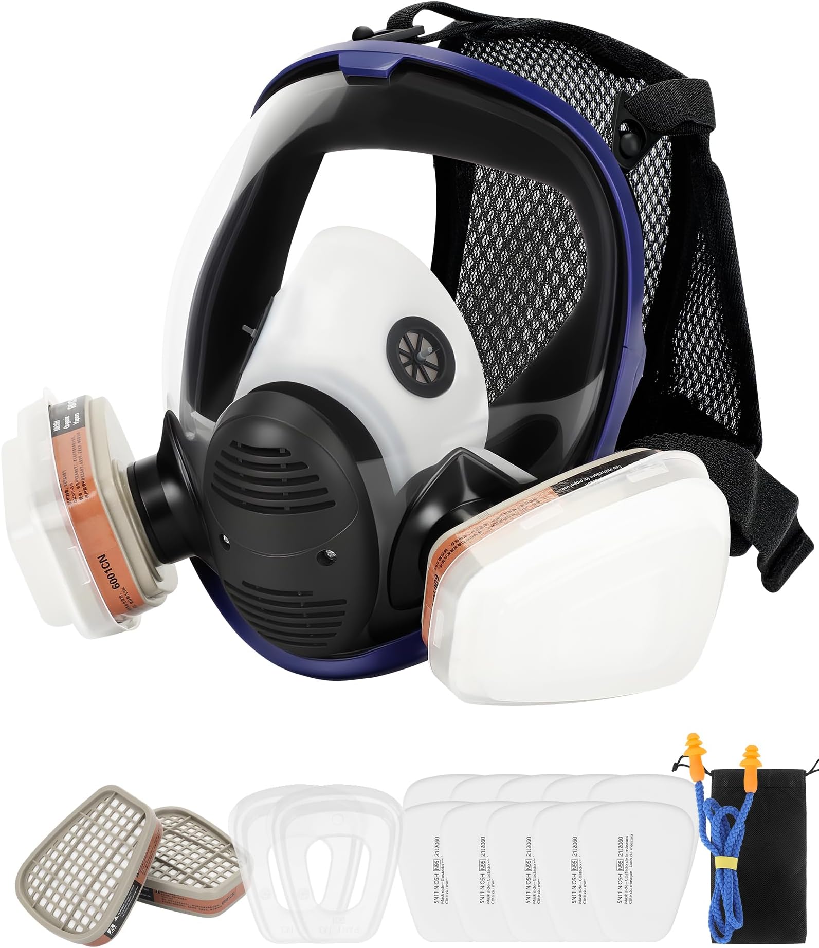 OHMOTOR Full Face Respirator Mask Activated Carbon Respirator Masks for Organic Vapor 4pcs Filter Cartridges