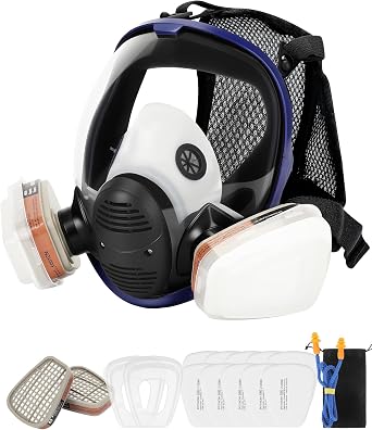 OHMOTOR Full Face Respirator Mask Activated Carbon Respirator Masks for Organic Vapor 4pcs Filter Cartridges