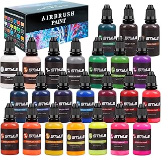 Airbrush-Paint 24 Colors Airbrush Paint Set 24x30ml Colors, Opaque & Water Based Acrylic Airbrush Paint, Leather & Shoe Airbrush Paint Kit,Rich Vivid Colors for Artists, Students, Beginners