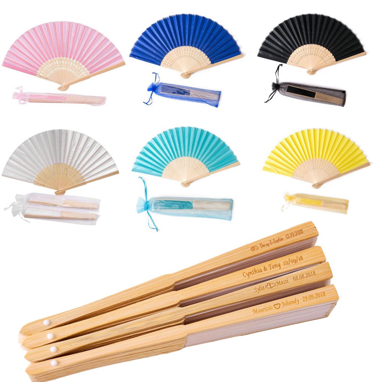 Éventails personnalisés de mariage multicolores pour invités | Lot de 60 pièces ggtg