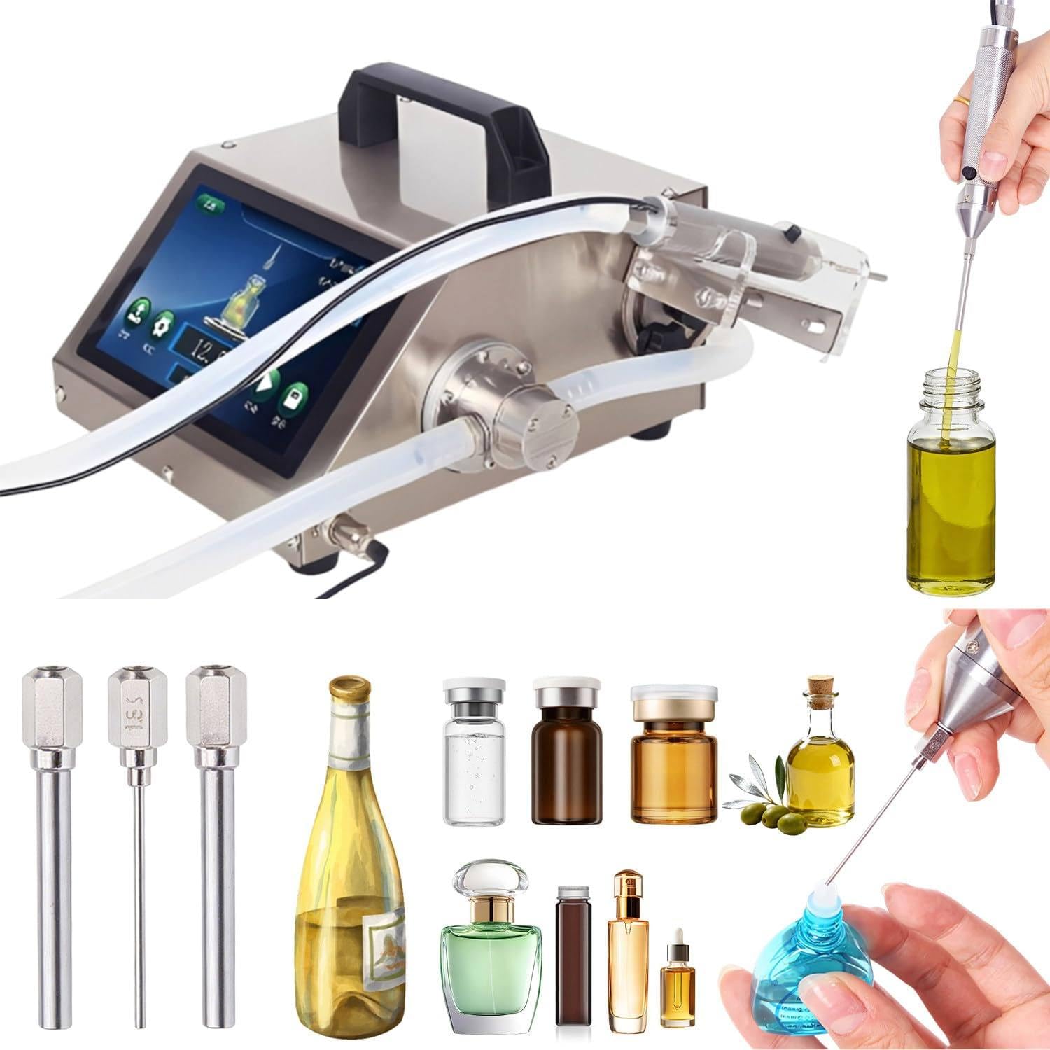 DIUNAOZI Liquid Filling Machine for Bottles,140-600ml/min,for Narrow-Neck Bottles, Essential Oil, Perfume & Corrosive Liquids,with 3 Nozzles (1.5/2.4/4.0mm) for Home Business or Lab Use Hd1380