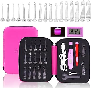 17 Sizes Digital Crochet Hooks with Counter 2.50~14.0mm, 2 Levels Brightness Dimmable Light Up Crochet Hooks&Different Size Interchangeable Crochet Needle，Digital Crochet Hooks for Stitched & Rows