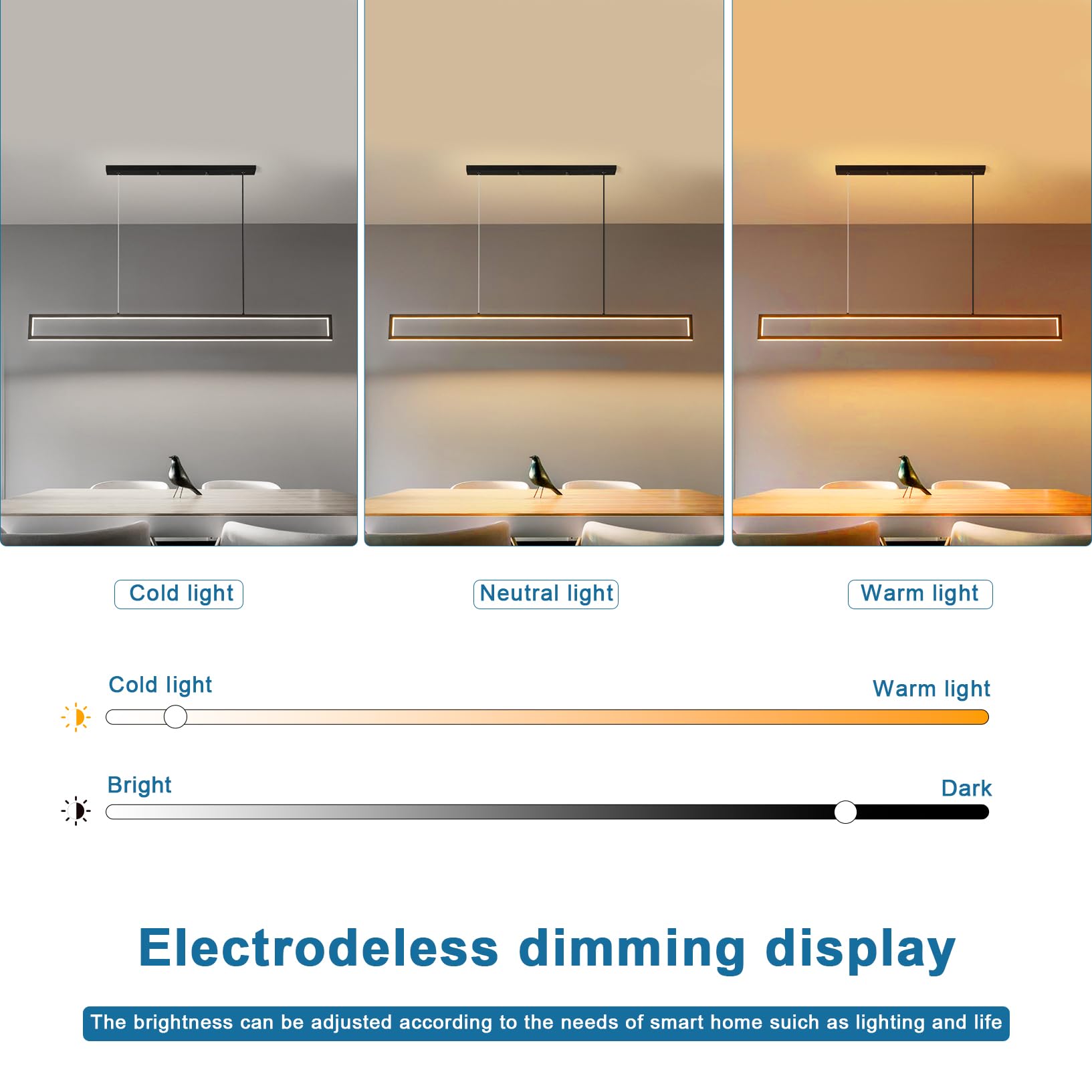 LED Pendelleuchte Esstisch 100cm, Modern Led Hängelampe Esstisch Dimmbar Hoehenverstellbar 42W Aluminium Esstischlampe Hängend Mit Fernbedienung 3000K-6500K 10%-100% Helligkeit