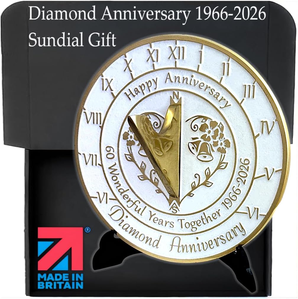 Anniversary Sundial Gift for 60th Diamond Wedding Anniversary in 2026 - Recycled Metal Home Decor Or Garden Present Idea - Handmade in UK for Him, Her Parents Or Couples 60 Year Celebration