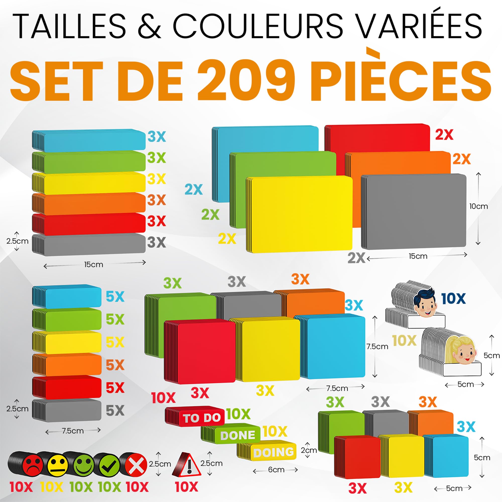 209 Étiquettes Magnétiques Effaçables & Inscriptibles - Scrum - Lot de aimants et Accessoires inscriptibles pour Tableau Blanc, Tableau magnétique, Tableau magnétique et réfrigérateur