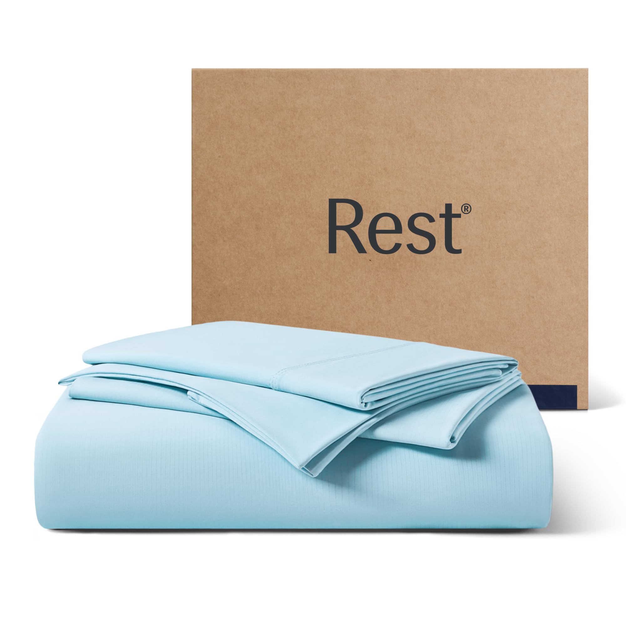 REST® Evercool®+ Starter Sheet Set, Queen, Light Blue, Breathable Bed Sheets for Hot Sleeper and Night Sweats, with Pillowcases, Ionic+ Self-Cleaning Silver Yarn for Sensitive Skin, 3PCS No Flat Sheet