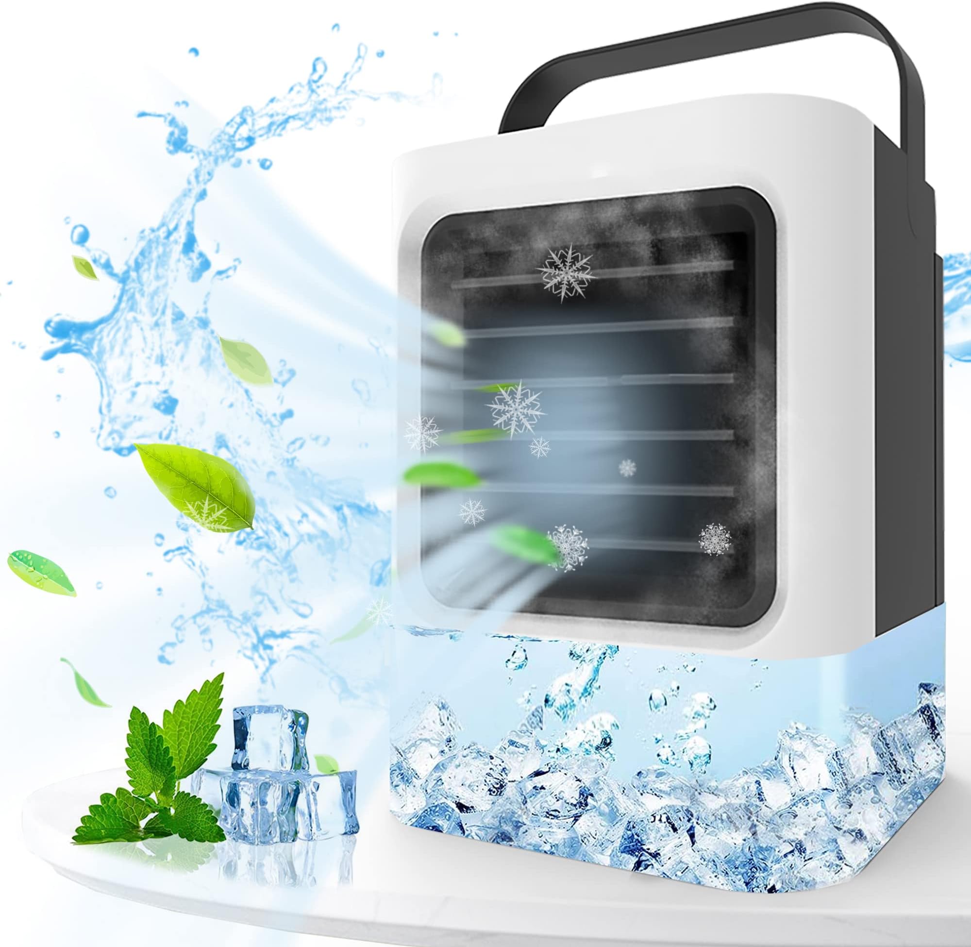 Portable Air Conditioner 4 in 1 Small Personal USB Air Cooler, Humidifier and Purifier, 3 Speeds Desktop Cooling Fan with Breathing LED Night Light