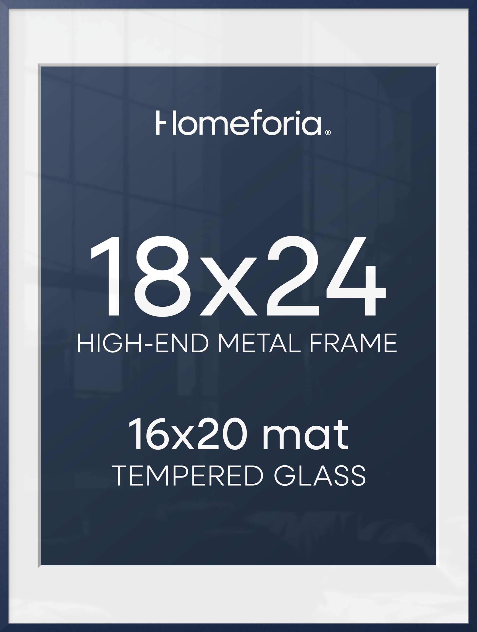 Homeforia 18x24 Frame Navy Blue, High End Metal 18x24 Poster Frames with Mat 16x20 inch Photo, 18 x 24 Navy Blue Picture Frame Matted to 16 by 20 Print, 24x18 Frame, Tempered Glass, Wall Kit, Set of 1