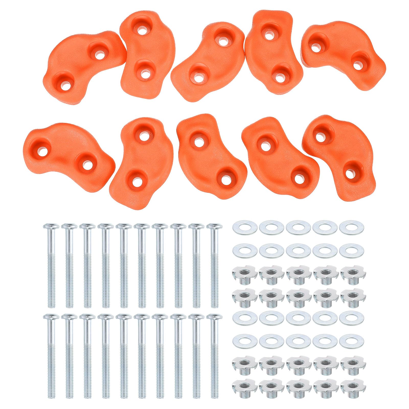 PATIKIL Rock Climbing Holds, 10 Pcs Small Climbing Rock Wall Grips Play Set Climber Attachments with Double Hole for Playground Accessory Indoor Outdoor Tree Training, Orange Red A-Small