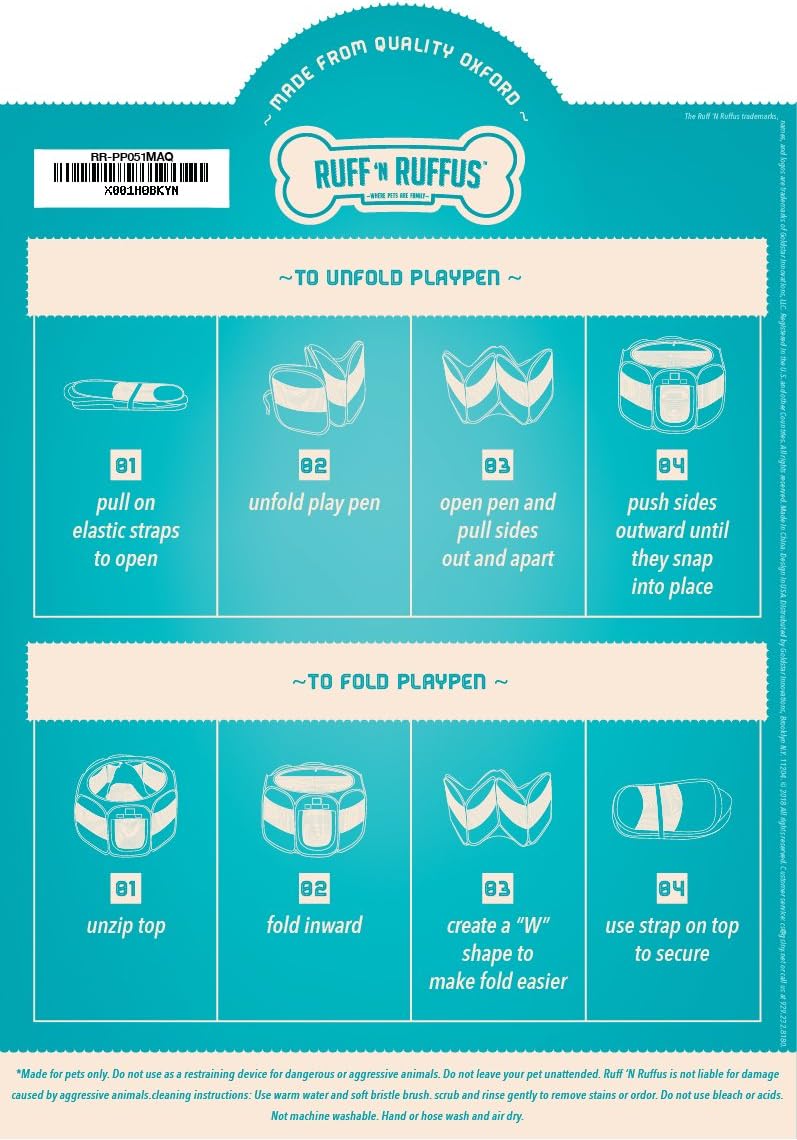 Ruff 'n Ruffus Portable Foldable Pet Playpen + Free Carrying Case + Free Travel Bowl | Available in 3 Sizes (Medium (29" x 29" x 17") with Free Bonus) : Pet Supplies