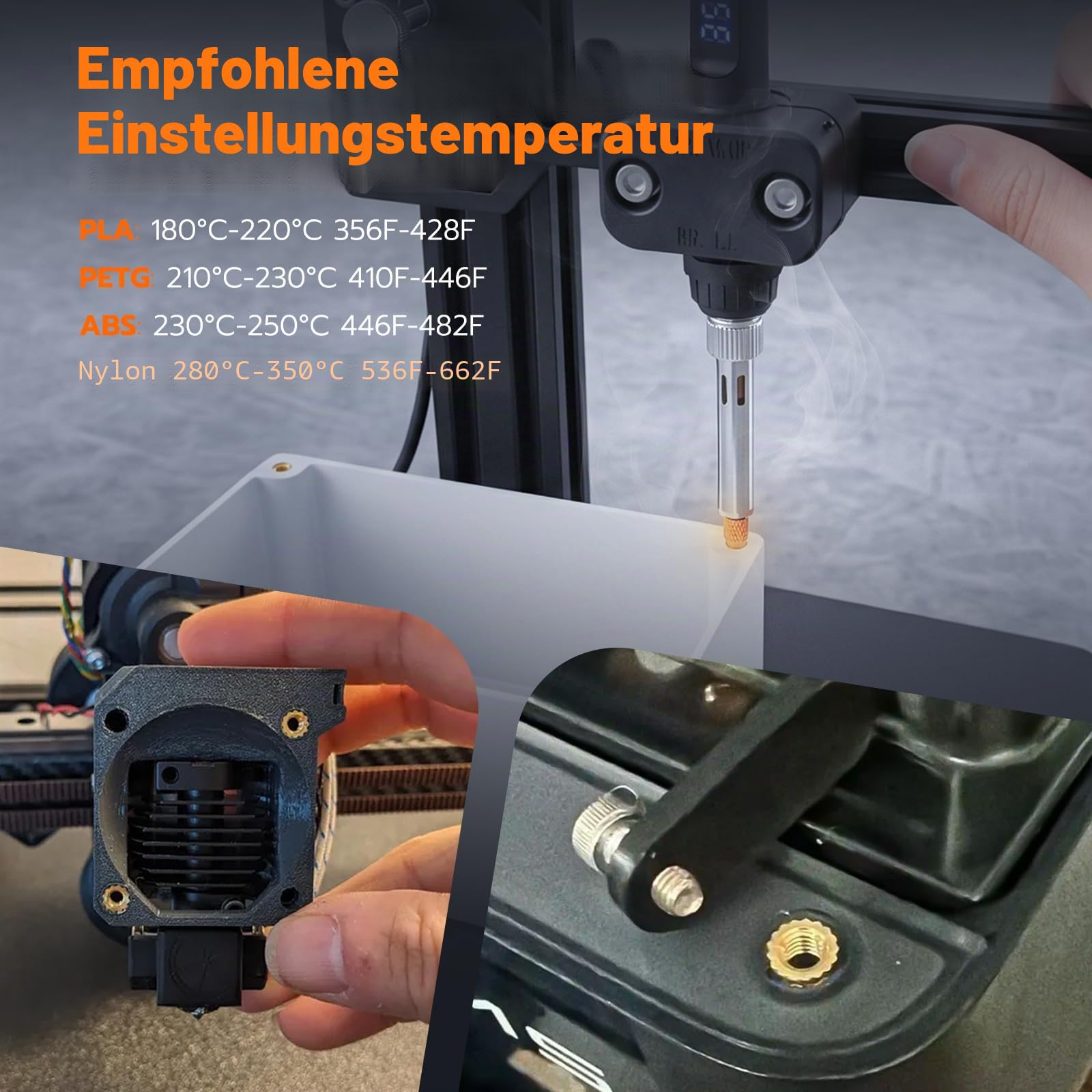 Vertikale Hitze-Pressmaschine,Heat Set Insert Tool,Messing Einsätze 3D Drucken,Heat Set Insert Spitze für Gewinde Rändelmutter M2/M3/M4/M5/M6 (1/4)/M8