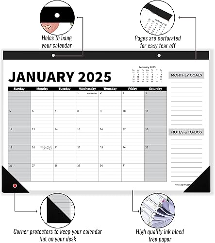 Miniatura 4 de Sproutbrite - Calendario de 18 meses, calendario de escritorio 2024-2025, agenda mensual con lista de tareas y notas, calendario para oficina y