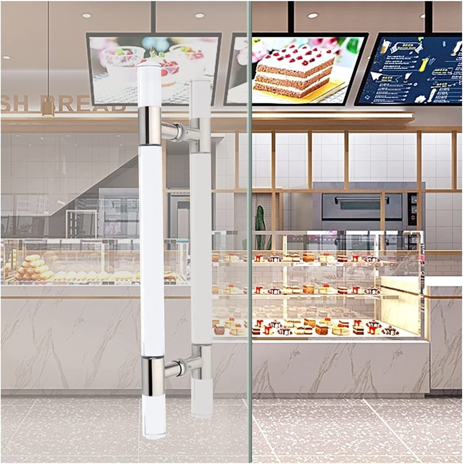 DFGHNBVC Modern Push Pull Bar Handle - Rose Gold Acrylic Crystal Glass Door Handle For Bakery, Sweet Shop, Clinic, Indoor/Outdoor Use, 80Cm Barn Hardware,Silver-80Cm/31.5In