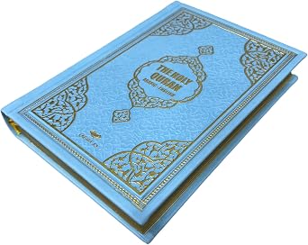 Decoret English Translate Thermo Leather Covered Quran |Quran Size7.9 * 5.5 Inch / 20 * 14 cm | Great Ramadan Gifts for Muslim Men, Women Gift Blue, Quran