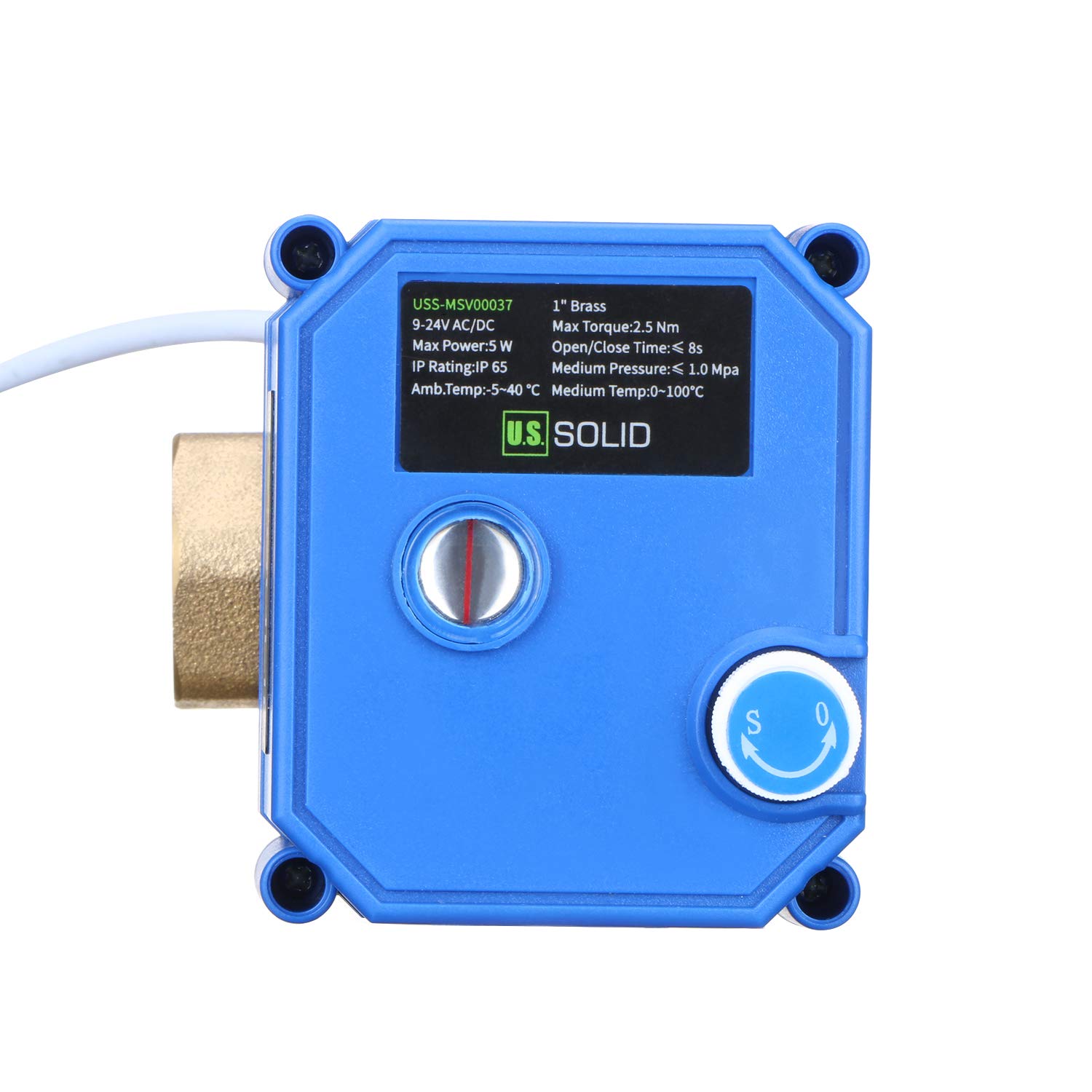 U.S. Solid Valvola a sfera motorizzata 1" elettrovalvola in ottone – Funzione manuale, 2 vie, 9-24V AC/DC, 2 fili, ritorno automatico, normalmente chiusa