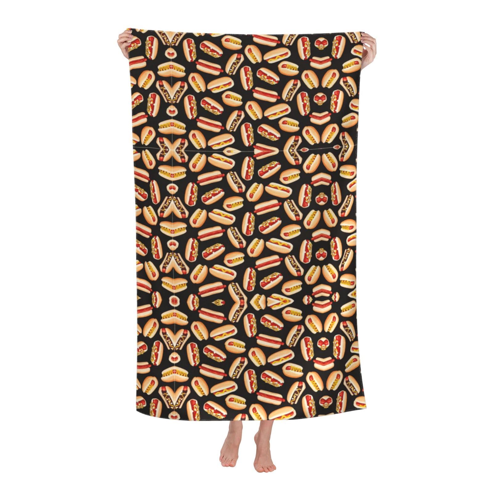 Oazcvbnn Women's White Fun Food Hot Dogs Print Adult Beach Towel Summer Travel Pool Vacation Swimming Fitness Outdoor Adventures