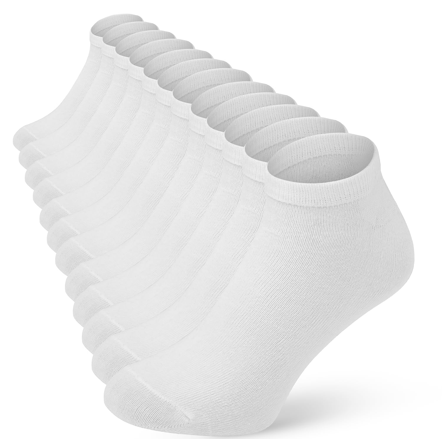 Bonjour Men's White 12 Pairs Sport Performance Trainer Low Cut Big Foot Socks, Uk 11 - 14 ( Eur 45 - 49 )