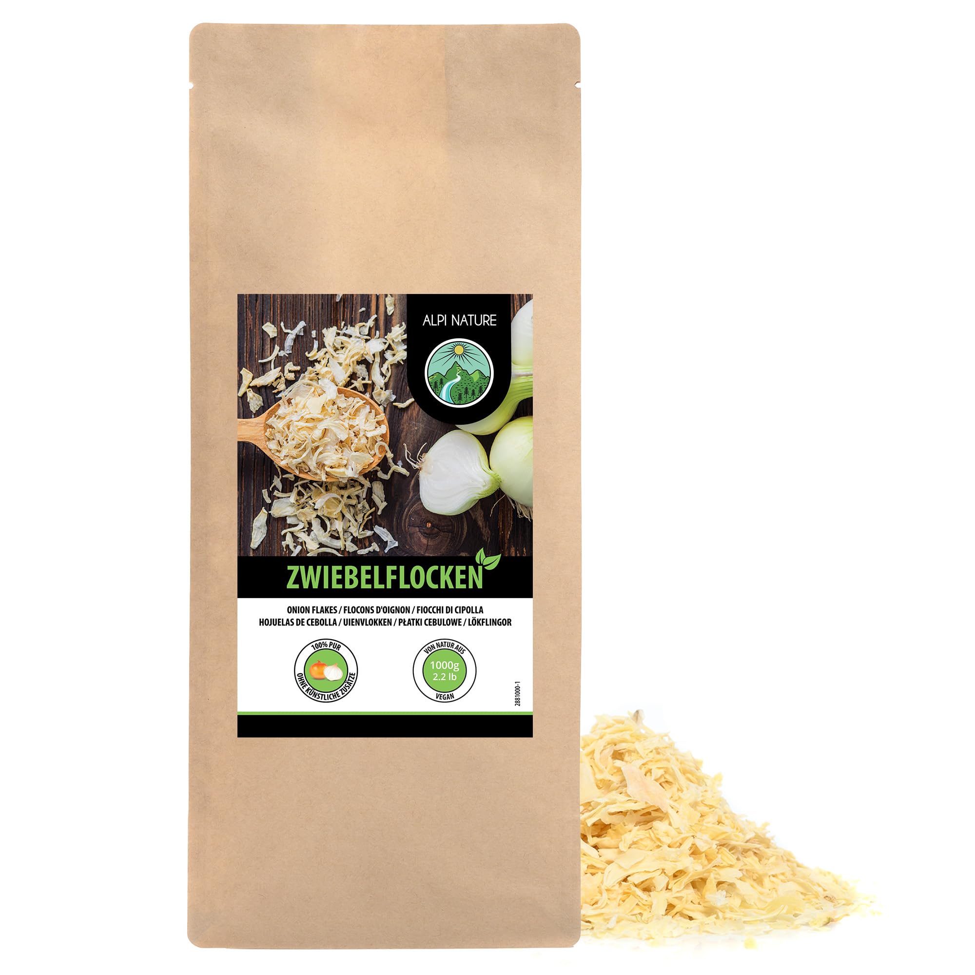 Alpi Nature Oignon en Flocons 1kg, Morceaux d'Oignon 5-30mm, Oignons Séchés et Hachés pour la Cuisson