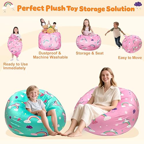 Miniatura 40 de Lukeight - Puf de almacenamiento de animales de peluche para niños, con cremallera para organizar habitaciones de niños pequeños y niños (terciopelo