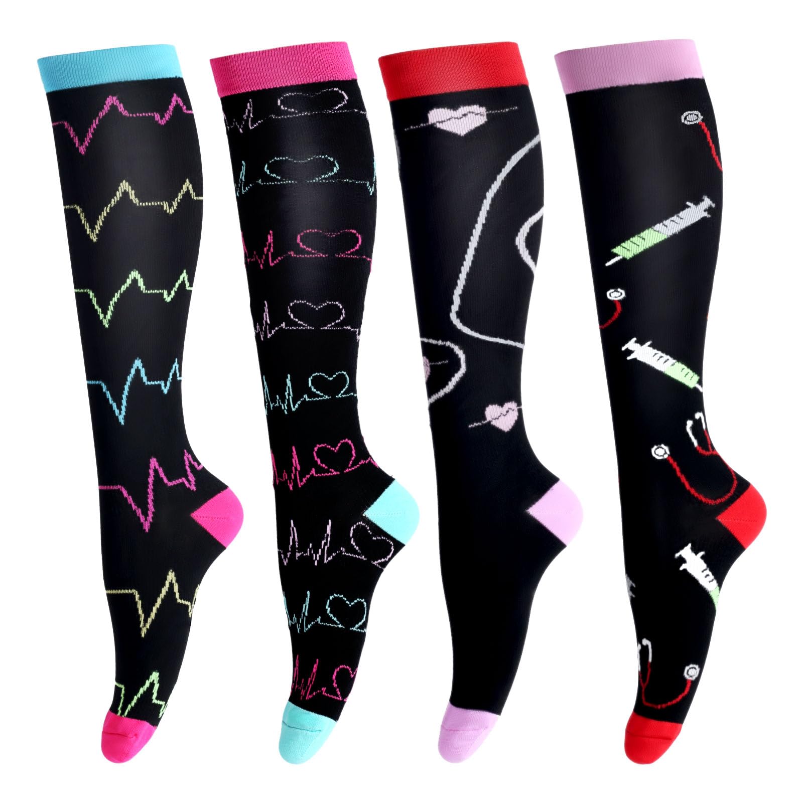 LEOSTEP Compression Socks for Men & Women (4Pair) Non-Slip Long Tube Stocking Ideal for Running,Travel,Flight