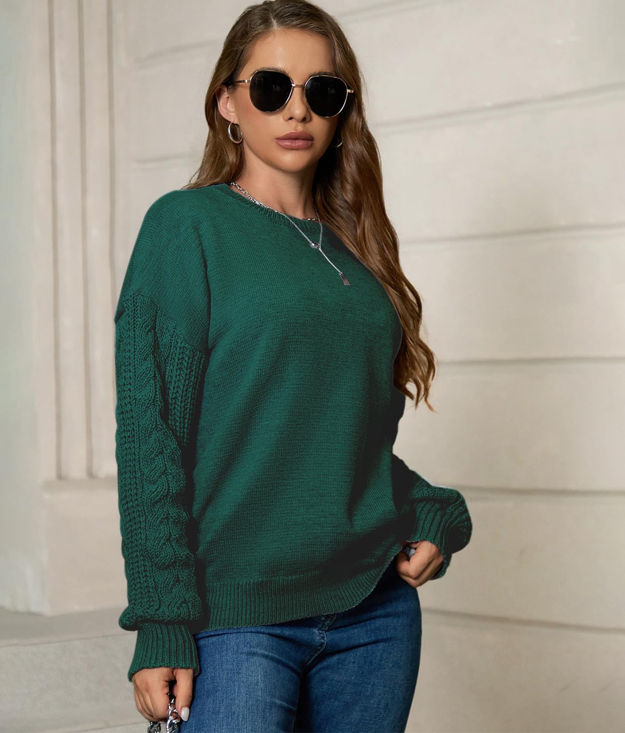 JFAN Maglione Donna Invernale Maglione a Girocollo in Maglia Sciolto Casual Maglione Donna Elegante