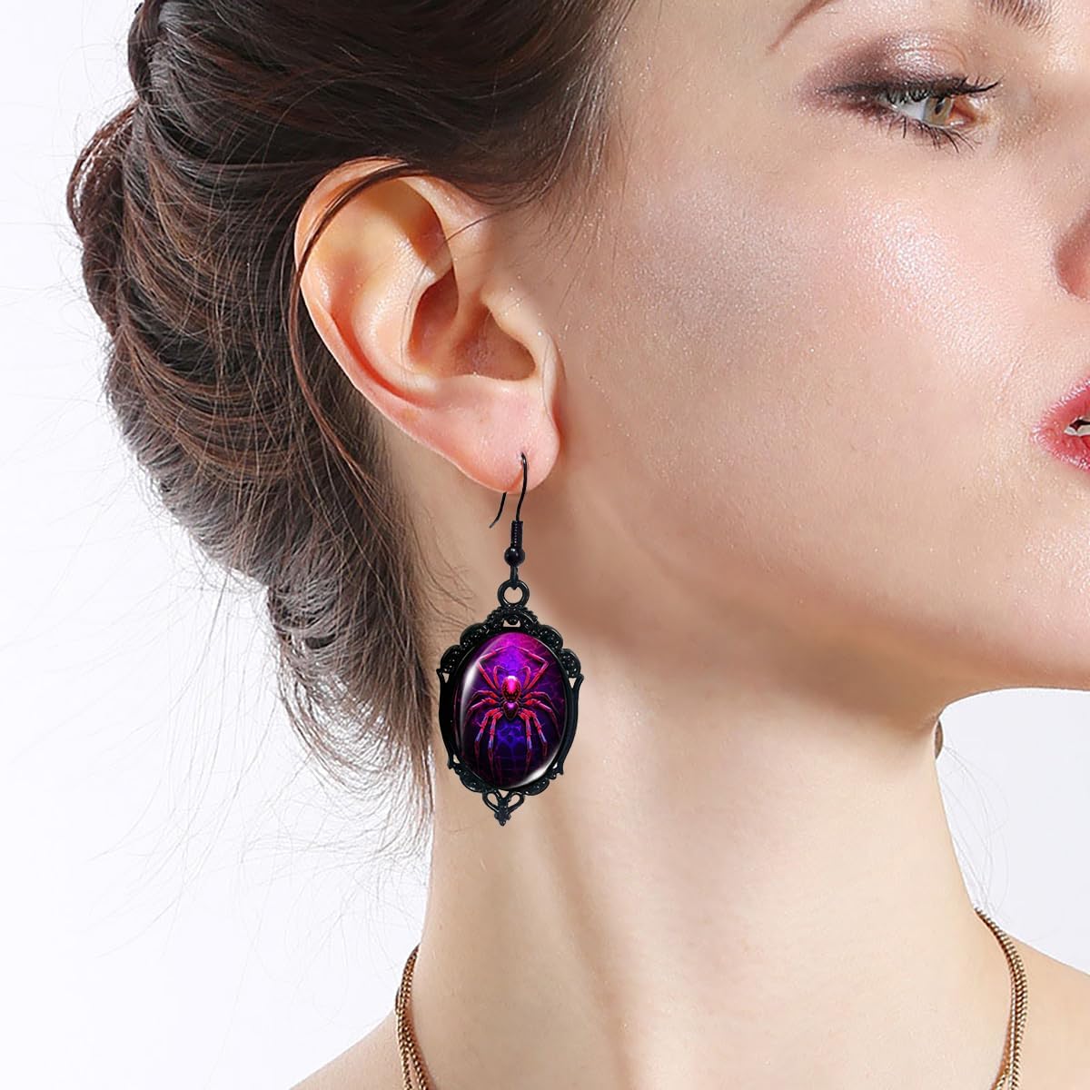 Gothic Spider Earrings for Women Vintage Spider Web Earrings Red Black Crystal Spider Drop Dangle Earrings Halloween Goth Style Accessories Jewelry - Image 2