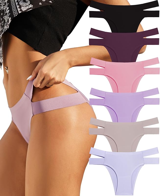Knowyou Seamless Underwear for Women Sexy Bikini Panties No Show High Cut Hipster Cute Cheeky Panty for Ladies 6 Pack