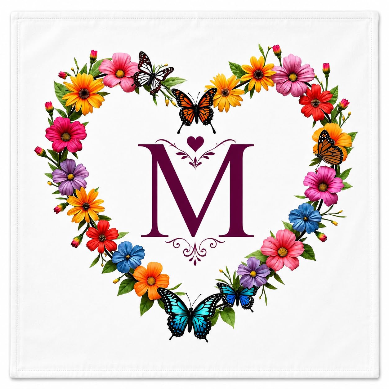 Monogram Floral Heart Handkerchief with Butterfly Design-image-34