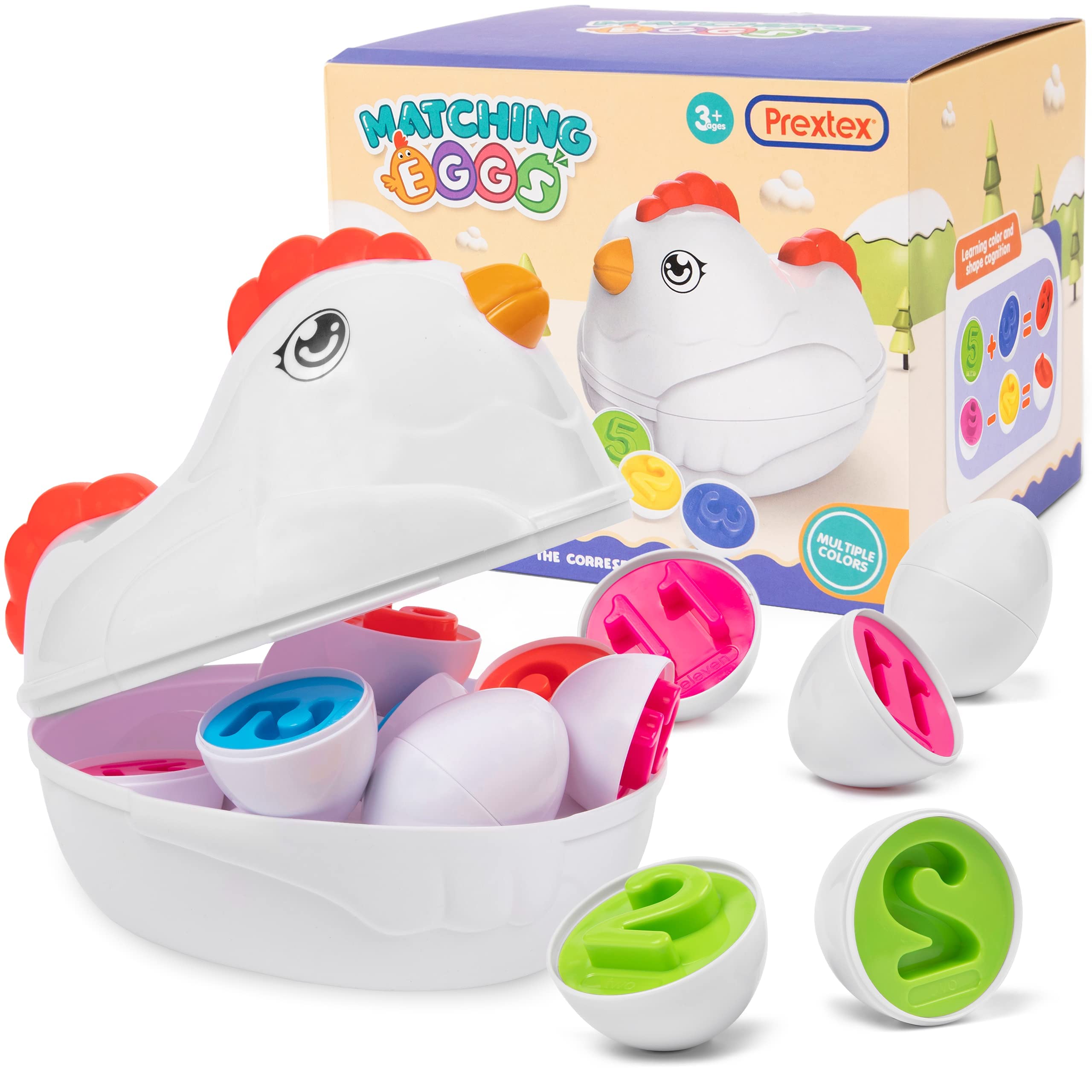 PREXTEX Find & Match Number Matching Easter Eggs with Hen/Chicken Carrying Case | Baby Toys, Brain Toys, Motor Skills, Sorting Toy, Best Gift | Small Kids, Toddler, Girl, Boy