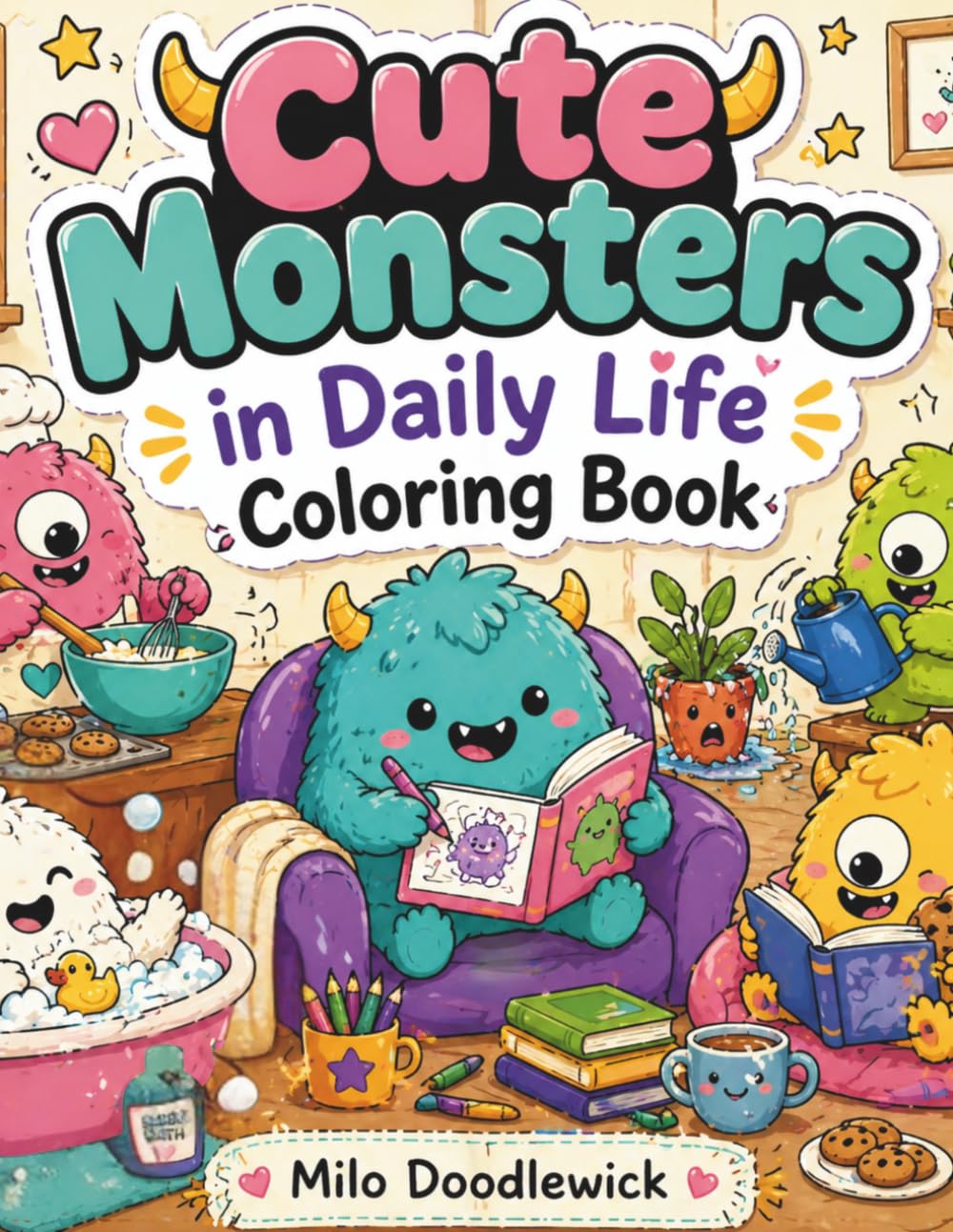 Cute Monsters in Daily Life Coloring Book: Super Cute, Relaxing, and Funny Monster Scenes for Stress Relief – Cozy, Kawaii, Easy Coloring Pages for Adults, Teens & Kids