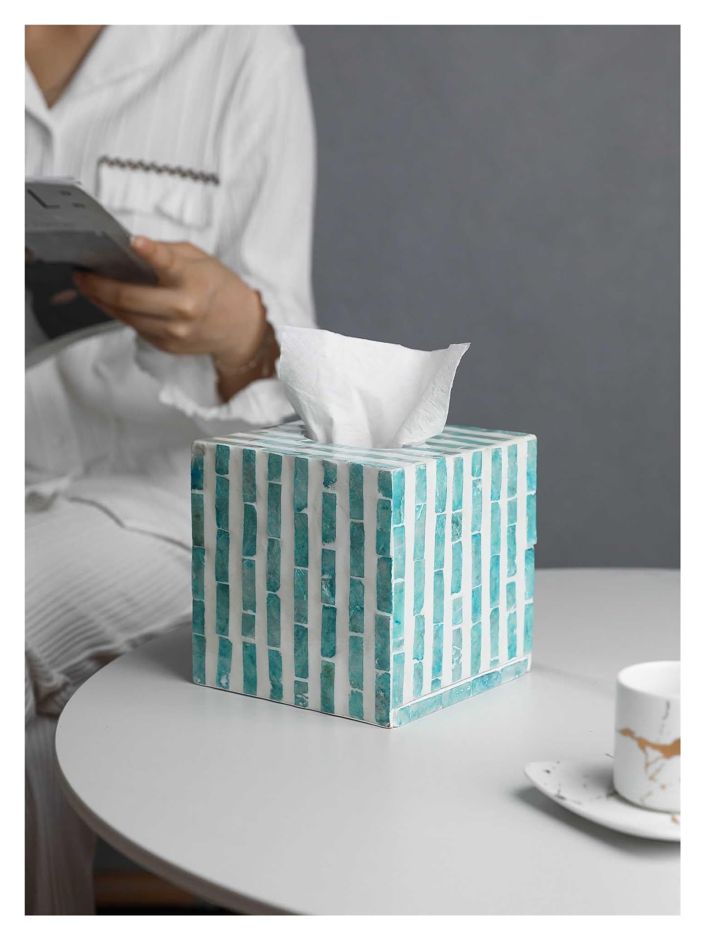 Portarrollos de Papel Caja de pañuelos Azul Moderna, servilletero Decorativo Hecho a Mano con Mosaico Imprescindibles para el salón