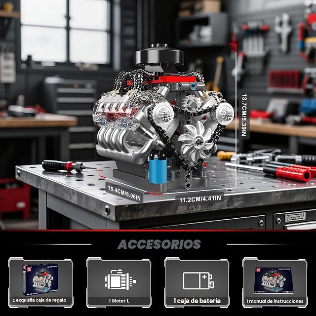 Foto 6 de 6 de Mould King Bloques de Construcción Tecnología V8 Motor Kit de Construcción de Automóvil Bloques de sujeción…