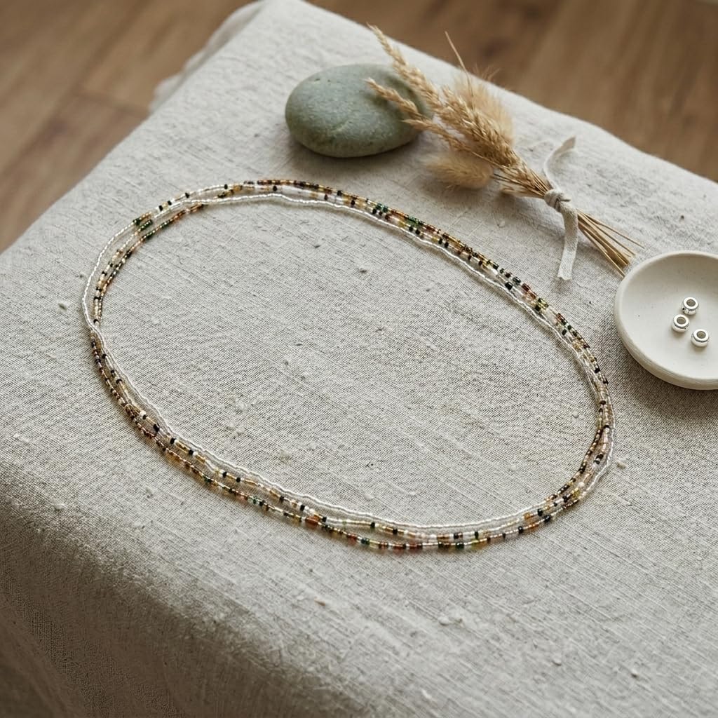 Boho Green White Beaded Layered Waist Chain for Women, Fashion Beach Beads Belly Body Chains Summer Bohemian Accessory Jewelry Gift