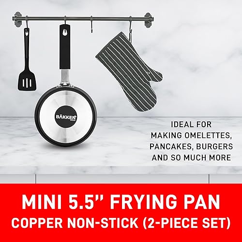 Miniatura 2 de Bakken- Swiss Mini sartén antiadherente para huevos y tortillas, 2 piezas, bandeja para huevos 5.5 pulgadas con cobre antiadherente, sartén