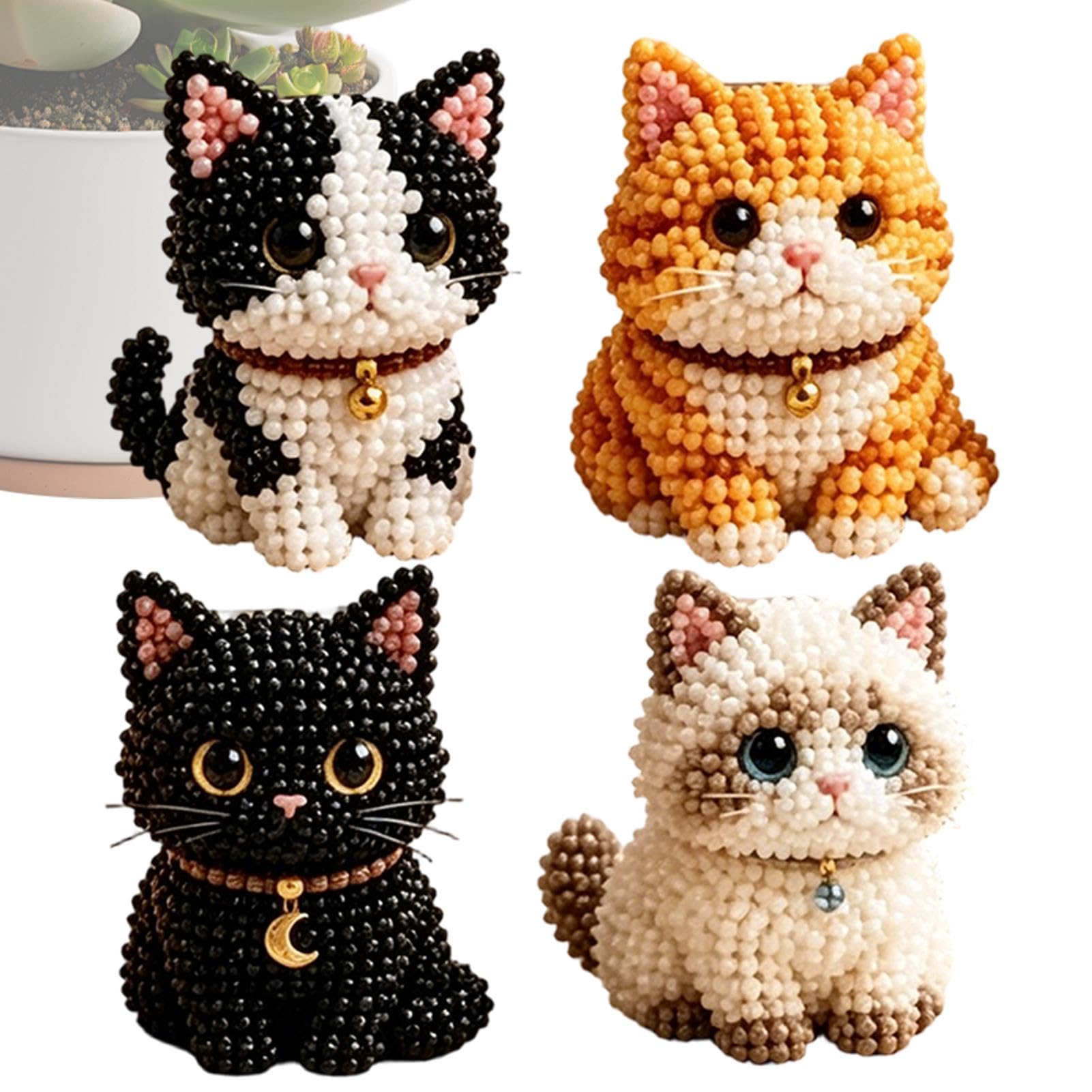 Kit Animali 3d Con Perline, 4pcs Cute Cat Tiny 3D Beaded Animal DIY Kit, Fai Da Te Per Creare Piccoli Animali 3d Con Perline Per Adulti, Adolescenti, Principianti, Appassionati