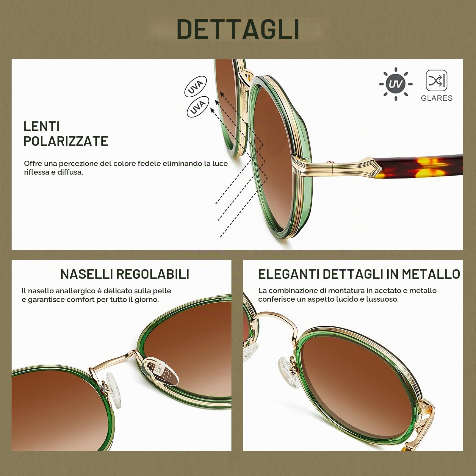 Carfia Occhiali da Sole da Donna Polarizzati Rotondi con Montatura in Metallo CA1951