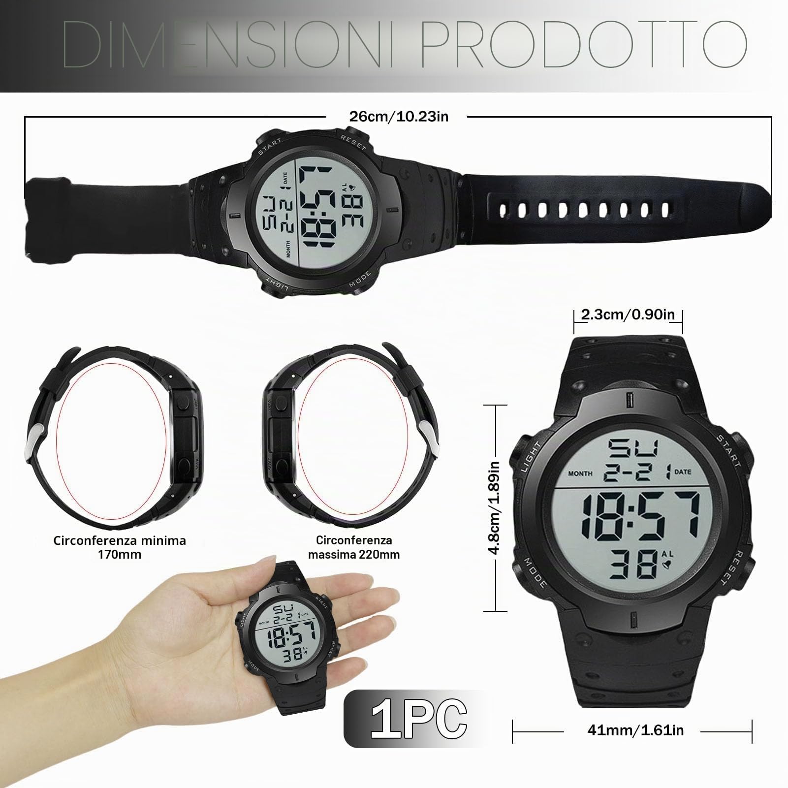 Orologio digitale da arbitro, impermeabile, cronometro, per partite sportive, ufficiale, per allenatori, orologio da polso militare con quadrante grande, retroilluminazione a LED, per corsa e