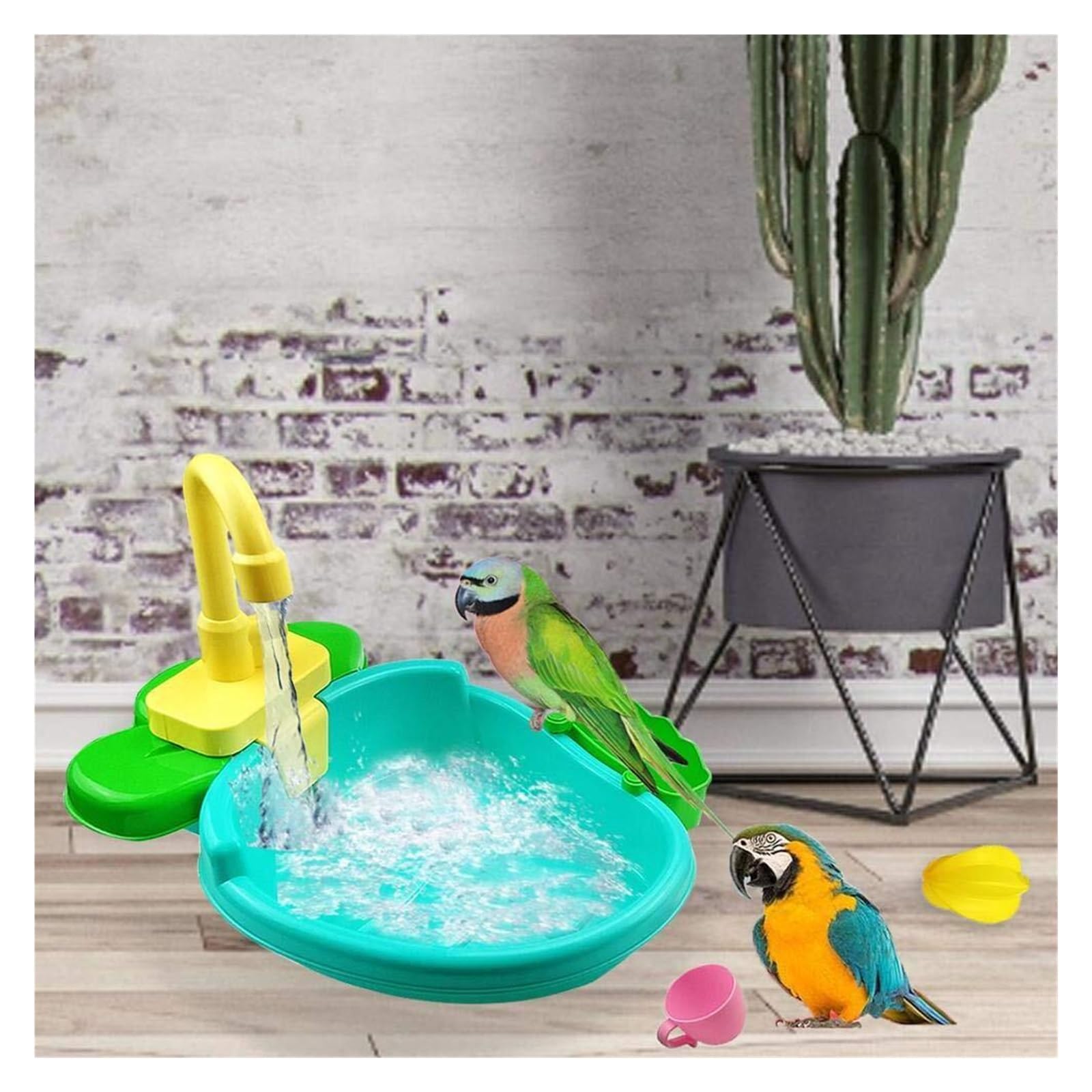 Baignoire automatique pour oiseaux avec robinet – Douche perroquet pour petits oiseaux et oiseaux de compagnie (bleu)