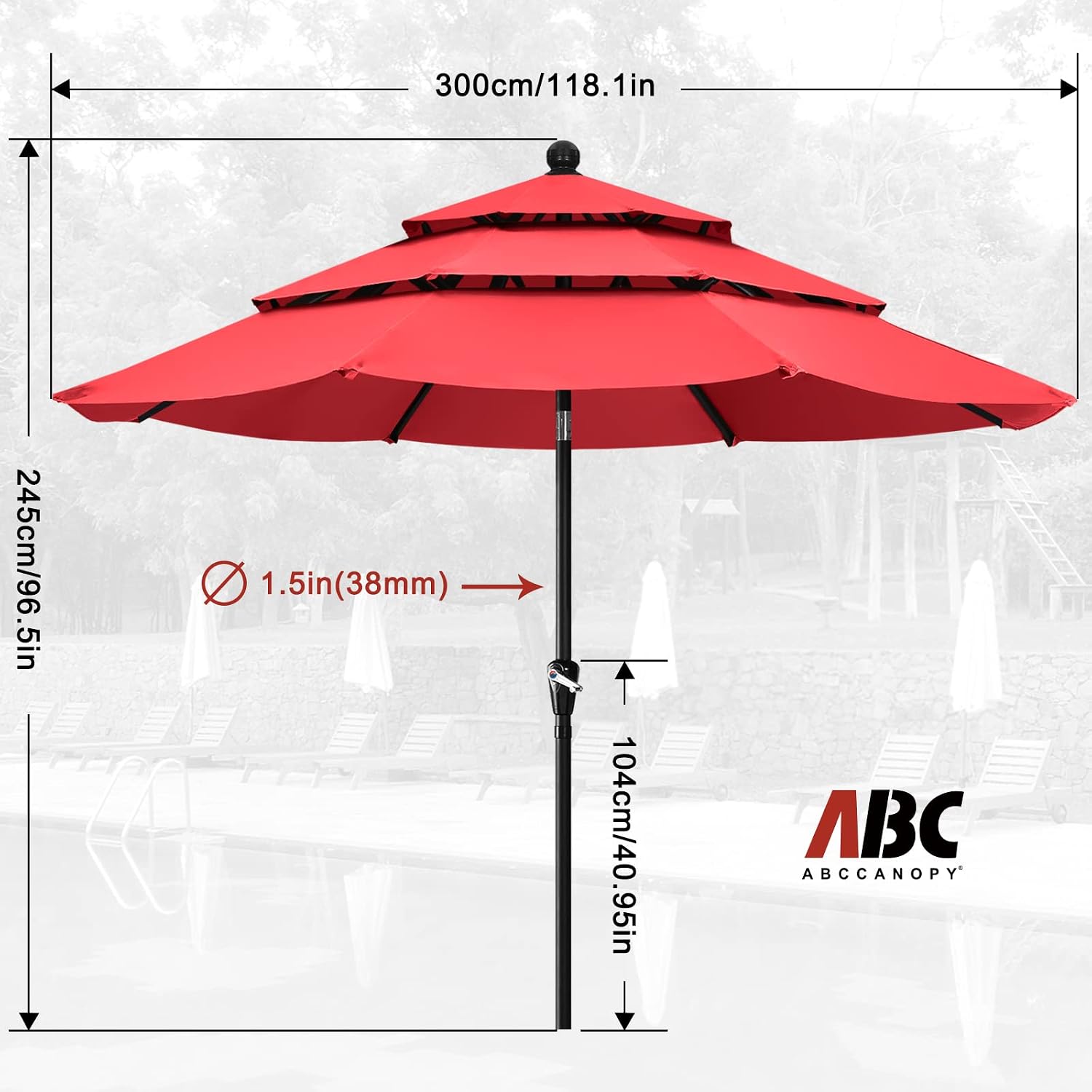 ABCCANOPY Patio Umbrellas 3-Tiers 10FT (Red)